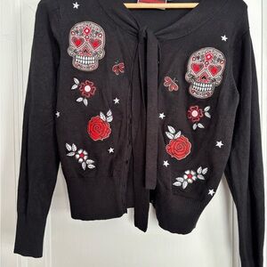 Embroidered Black Cardigan Sweater